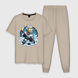 Пижама хлопковая мужская Гомер Симпсон - хоккейный нападающий, цвет: миндальный
