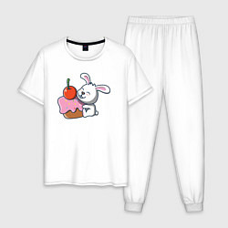 Пижама хлопковая мужская Зайка сладкоежка, цвет: белый