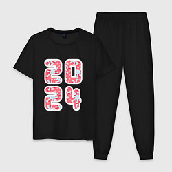 Пижама хлопковая мужская Цифры 2024 со снежинками, цвет: черный