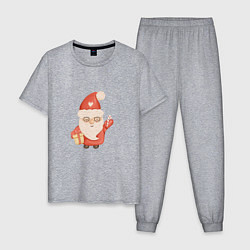 Пижама хлопковая мужская Дед Мороз с подарком на Новый год, цвет: меланж