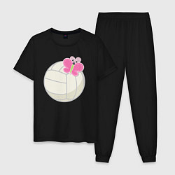 Пижама хлопковая мужская Волейбол и бабочка, цвет: черный
