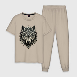 Пижама хлопковая мужская Племенной волк, цвет: миндальный