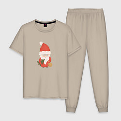 Пижама хлопковая мужская Дед Мороз с ёлкой и подарками, цвет: миндальный