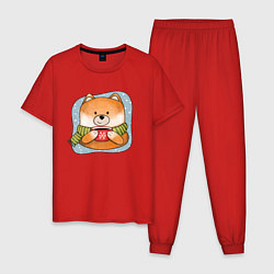 Пижама хлопковая мужская Лис и кофе, цвет: красный