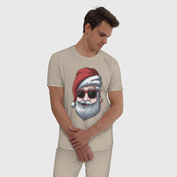 Пижама хлопковая мужская Хипстер Санта, цвет: миндальный — фото 2