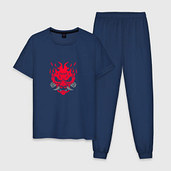 Пижама хлопковая мужская Логотип Samurai Cyberpunk 2077 - симметричный, цвет: тёмно-синий