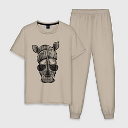 Пижама хлопковая мужская Носорог хипстер, цвет: миндальный
