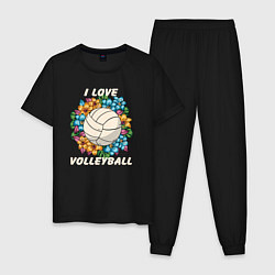 Пижама хлопковая мужская I love volleyball, цвет: черный