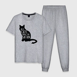 Пижама хлопковая мужская Все кошки работают на сатану, цвет: меланж