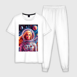 Пижама хлопковая мужская Красавица Барби в космосе - нейросеть, цвет: белый