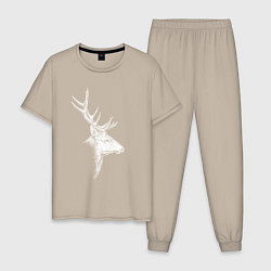 Пижама хлопковая мужская Профиль оленя белый, цвет: миндальный