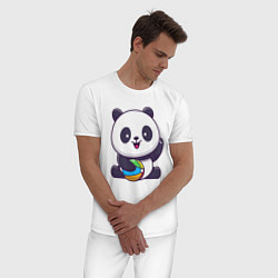 Пижама хлопковая мужская Панда с мячиком, цвет: белый — фото 2
