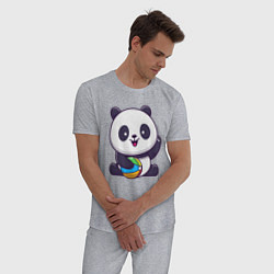 Пижама хлопковая мужская Панда с мячиком, цвет: меланж — фото 2