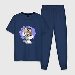 Пижама хлопковая мужская Раздолбай Скибиди туалет, цвет: тёмно-синий