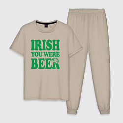 Пижама хлопковая мужская Irish you were beer, цвет: миндальный