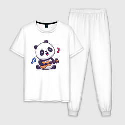 Пижама хлопковая мужская Панда с гитарой, цвет: белый