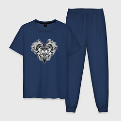 Пижама хлопковая мужская Сердце узоры, цвет: тёмно-синий