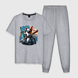 Пижама хлопковая мужская Бультерьер с битой - Нью-Йорк, цвет: меланж