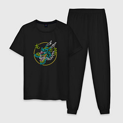 Пижама хлопковая мужская Неоновый дракон - символ, цвет: черный