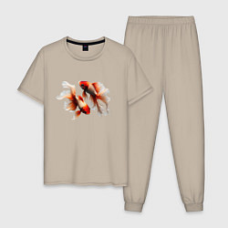 Пижама хлопковая мужская Красные рыбки, цвет: миндальный