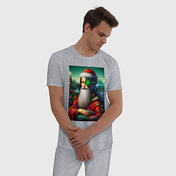 Пижама хлопковая мужская Mona Lisa in Santa costume - cyberpunk, цвет: меланж — фото 2