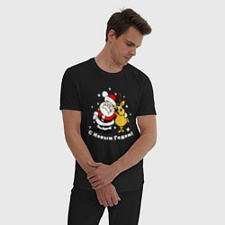 Пижама хлопковая мужская Дед мороз с оленем, цвет: черный — фото 2