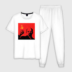 Пижама хлопковая мужская Lenin in red, цвет: белый