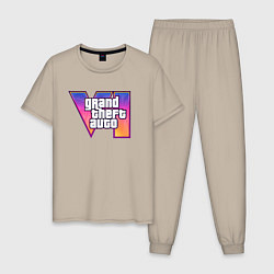 Пижама хлопковая мужская Grand theft auto VI, цвет: миндальный