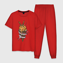 Пижама хлопковая мужская Баскетбол это вкусное мороженное, цвет: красный