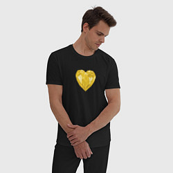 Пижама хлопковая мужская Желтое алмазное сердце, цвет: черный — фото 2