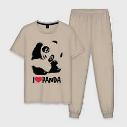 Пижама хлопковая мужская I love panda, цвет: миндальный