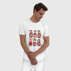Пижама хлопковая мужская Шесть матрешек в стиле мезенской росписи, цвет: белый — фото 2