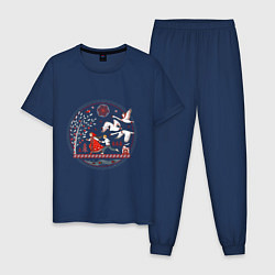 Пижама хлопковая мужская Сказка Гуси - лебеди, цвет: тёмно-синий