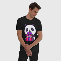 Пижама хлопковая мужская Панда с подарком, цвет: черный — фото 2