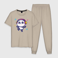 Пижама хлопковая мужская Music panda, цвет: миндальный