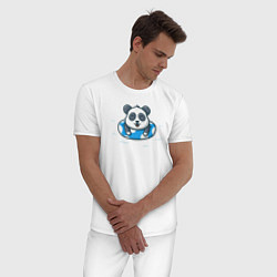 Пижама хлопковая мужская Панда на чиле, цвет: белый — фото 2