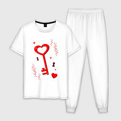 Пижама хлопковая мужская Ключ от сердца, цвет: белый