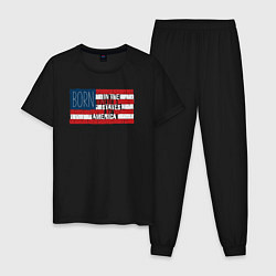 Пижама хлопковая мужская Рождён в США, цвет: черный