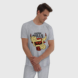 Пижама хлопковая мужская Bulls logo with hands, цвет: меланж — фото 2