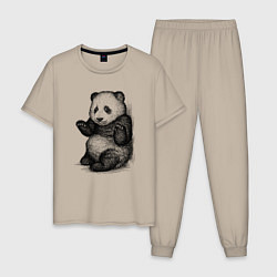 Пижама хлопковая мужская Детеныш панды, цвет: миндальный