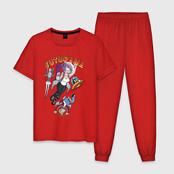 Пижама хлопковая мужская Футурама в космосе, цвет: красный