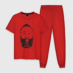 Пижама хлопковая мужская Бойся бороду, цвет: красный