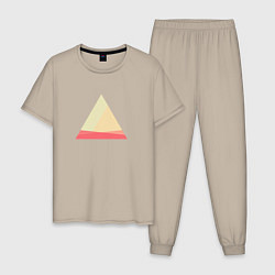 Пижама хлопковая мужская Абстрактные цветные треугольники, цвет: миндальный