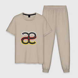 Пижама хлопковая мужская Буква осетинского алфавита с национальным триколор, цвет: миндальный