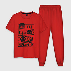 Пижама хлопковая мужская Eat sleep yoga repeat, цвет: красный