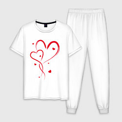 Пижама хлопковая мужская Пересекающиеся красные сердца, цвет: белый