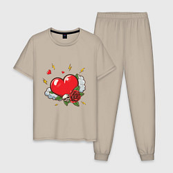 Мужская пижама Сердце с розой и черепом