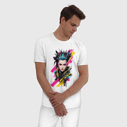 Пижама хлопковая мужская Портрет девушки Cyberpunk 2077, цвет: белый — фото 2
