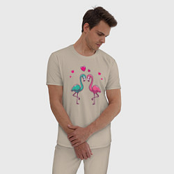 Пижама хлопковая мужская Flamingo love, цвет: миндальный — фото 2