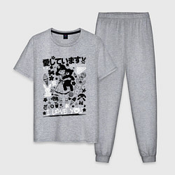 Пижама хлопковая мужская MoMo - девочка с плюшевым медведем 2, цвет: меланж